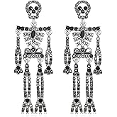 Halloween Earrings Spooky Skull Skeleton Dangle Earrings for Women Bling Rhinestone Crystal Punk Gothic Jewelry Halloween Accessories Gifts