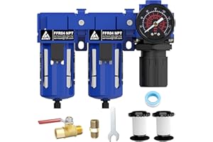 ATINY 1/2" NPT Air Dryer System,Air Compressor Filter Dryer,Air Pressure Regulator Combo 5 and 5 Micron Filter Cartridge,Semi-Auto Drain, Metal Bracket-Blue