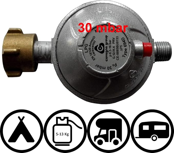TGO Sicherheits-Druckregler für Fahrzeuge Caravan und Wohnmobile 30 oder 50mbar (mit Aufdruck 2018)