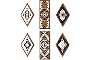 Tatuo 6 Pcs Farmhouse Southwest Home Wall Decor Frame Wall Hanging Boho Modern Abstract Art Prints Wooden Decorations for Bedroom Bathroom Apartment Mexican Farmhouse Wall Decor(Rhombus, Rectangle)