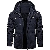 EKLENTSON Men's Winter Coat Fleece Lined Military Jacekt Thick Cotton Parka Jacket Warm Cargo Jacket Work Coat with Hood