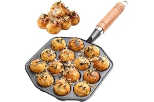 Takoyaki Pan, 14 Hole Authentic Japanese Cast Iron Takoyaki Maker for Stovetop & Campfire - DIY Octopus Balls Grill Pan with 