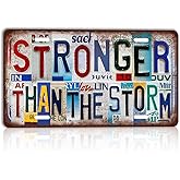 CHCdecor Vintage Stronger Than The Storm Wall Decor License Plate Metal Sign Tin Signs,12x6 Inch Aluminum