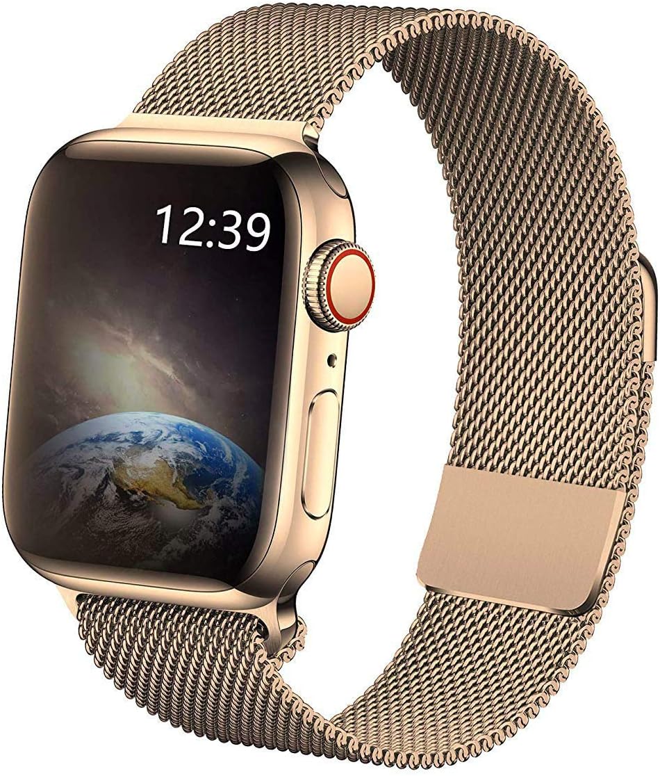 TTWEN Compatible for Apple Watch Band 38mm 40mm 42mm 44mm, Stainless Steel Mesh Magnetic Sport Wristband Loop for iWatch Series 1/2 / 3/4