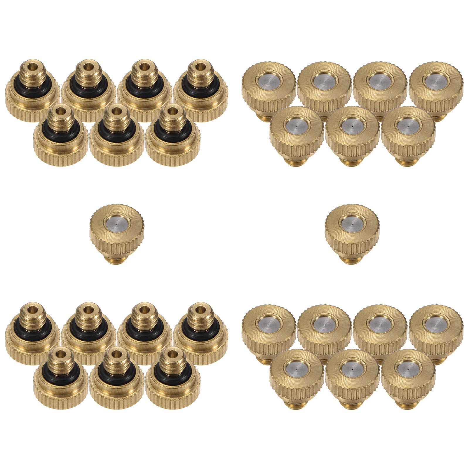 M METERXITY 30-Pack Brass Misting Nozzle, 0.004" 0.1mm Orifice 10/24 UNC O-Ring Replacement Mister Nozzles Plug Mister Heads for Garden Patio Outdoor Cooling System Low-Pressure Atomizing