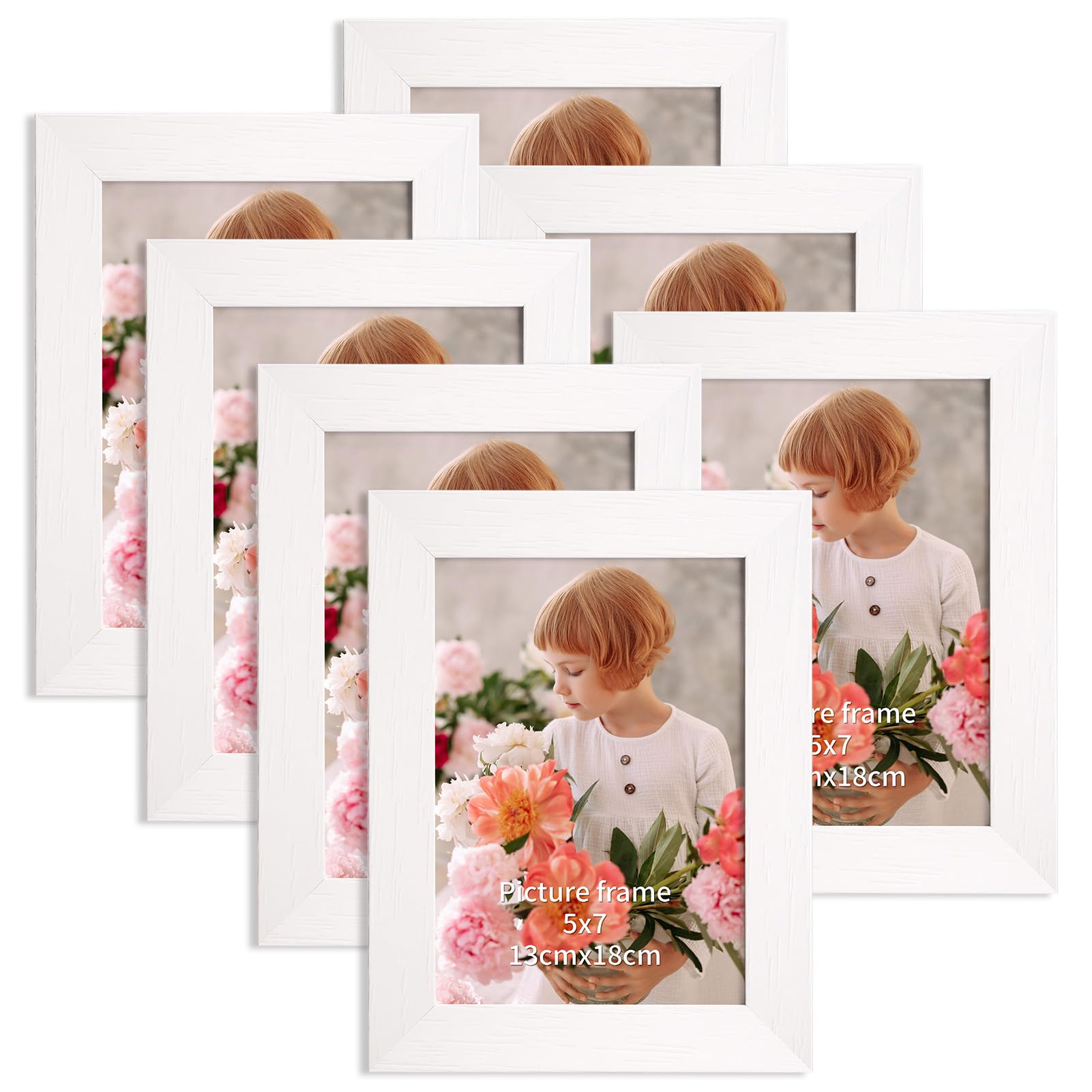 Vasemouh 7x5 Photo Frames Set of 7, White 5x7 Picture Frames for Photos, Prints and Artworks, Tabletop & Wall Mounting