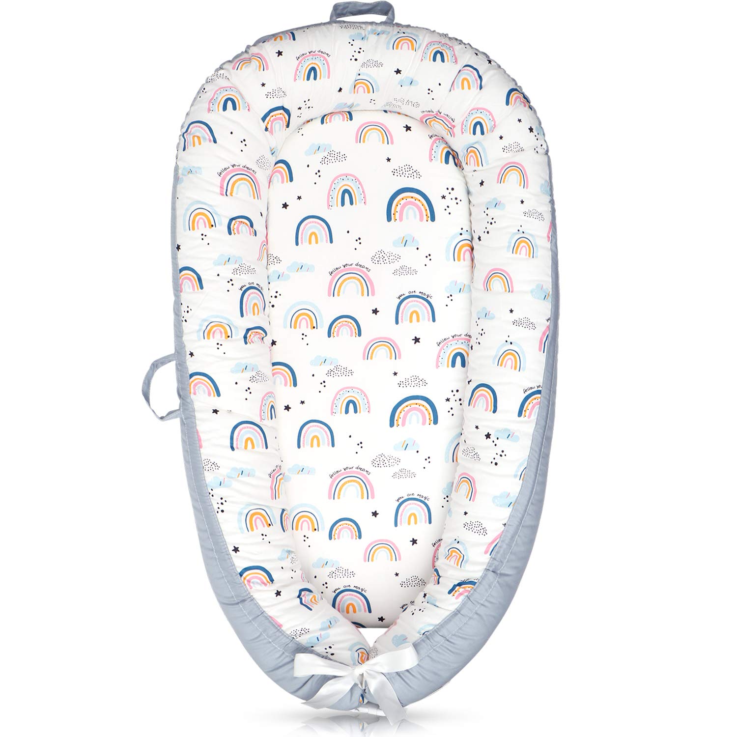 Cosy Nation Baby Lounger, Baby Nest for Co Sleeping Portable Newborn Lounger, 100% Soft Breathable Cotton, Partner for Crib & Bassinet, Perfect for Traveling and Napping, Baby Shower Gift (Rainbow): Baby
