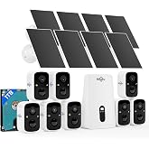 Hiseeu Solar Security Cameras Wireless Outdoor System, 8 Cam-Kit, Expandable to 10CH, No Monthly Fee, Solar-Powered, Home Security Cameras System with 4MP Color Night Vision, 2.4G &amp; 5G WiFi, 1TB HDD