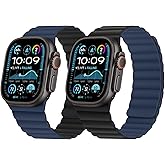 HITZEE Double Sided Reversible Magnetic Band Compatible with Apple Watch Band 49/46(S10)/45/44/42, Soft Silicone Magnetic Band for iWatch Ultra 3/2/1 SE3-1 Series 11 10 9 8 7 6-1, Darkblue/Black