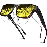 Each Cool Fit Over Night Driving Glasses for Men and Women – HD Anti-Glare Night Vision Glasses for Driving, 100% UV