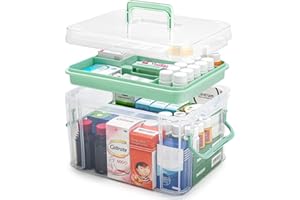 GUAIBOSHI 15QT Clear Medicine Organizer Storage Box with Handle & Tray - Thickened Plastic Empty First Aid Box, Multipurpose Medical Container with Lids/Labels, Medication Caddy for Home, Baby, Elderly, Dorm