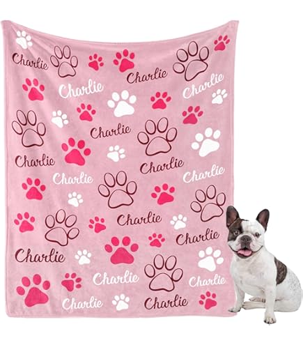 NICTIMEID Personalized Dog Blanket - Custom Print With Dog Face, Paws, And Name, Throw Blanket For Pet Or Human