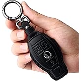 Tukellen for Mercedes Benz key fob cover Genuine Leather with Keychain,Leather key case Protector Compatible C E M S CLS CLK GLK GLC G AMG Series Smart Remote Key,Black