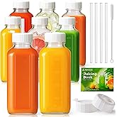 Ruckae 16oz 8 Pack Glass Juice Bottles with Lids - Reusable Square Glass Juice Bottles with Leak-Proof Lid & Capacity Marks for Containers Juicing,Milk,Smoothies