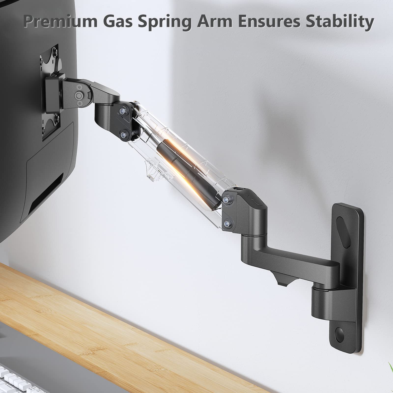 WALI Single Monitor Wall Mount, Computer Wall Mount Monitor Arm Holds up to 19.8lbs, Heavy Duty Gas Spring Single Arm Screen up to 35 Inch, Fully Adjustable Computer Stand (GSWM001XL), Black