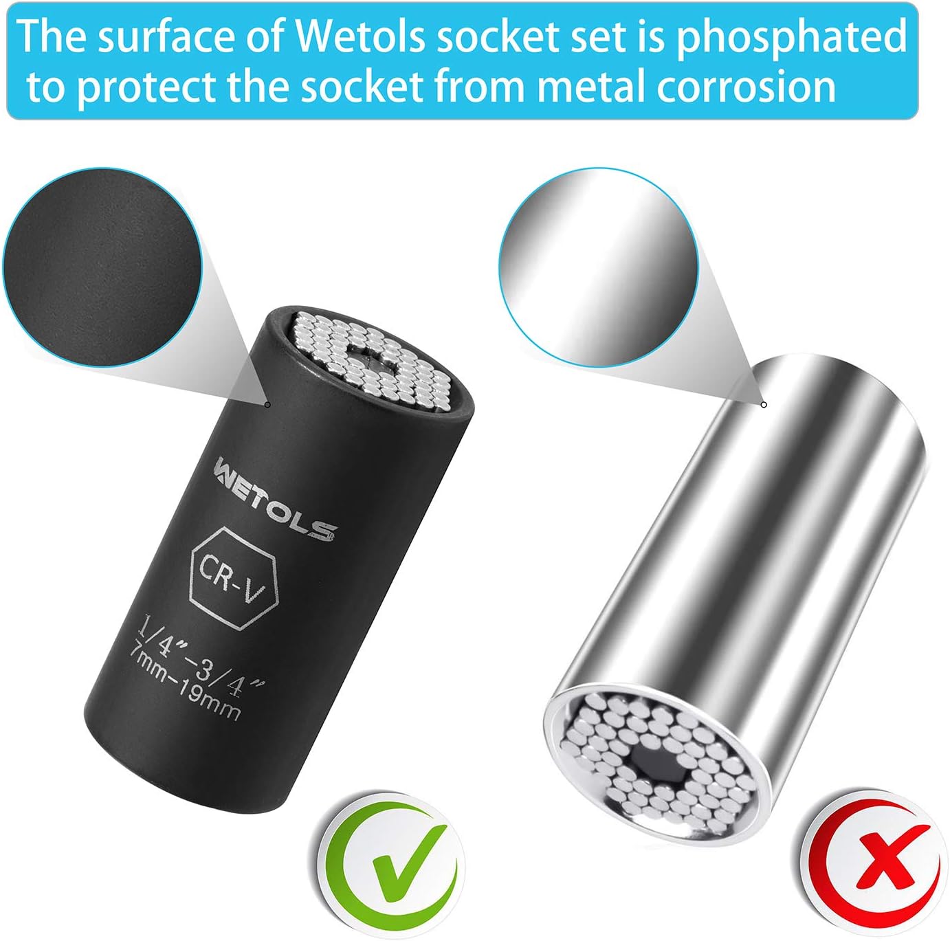 Wetols Universal Socket, Grip Socket Set Fits Standard 1/4'' - 3/4'' Metric 7mm-19mm, with Multi-Function Power Drill Adapter, Best Tool Gift for Men Father Dad Husband Boyfriend - - 
