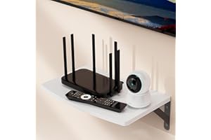 DAWASAPAT Floating Entertainment Center Shelf with Cable Ties, Projector Wall Mount DVD Shelf, Floating Entertainment Center Bracket Under TV for Cable Boxes/Games Console/DVR/TV Accessories (White)