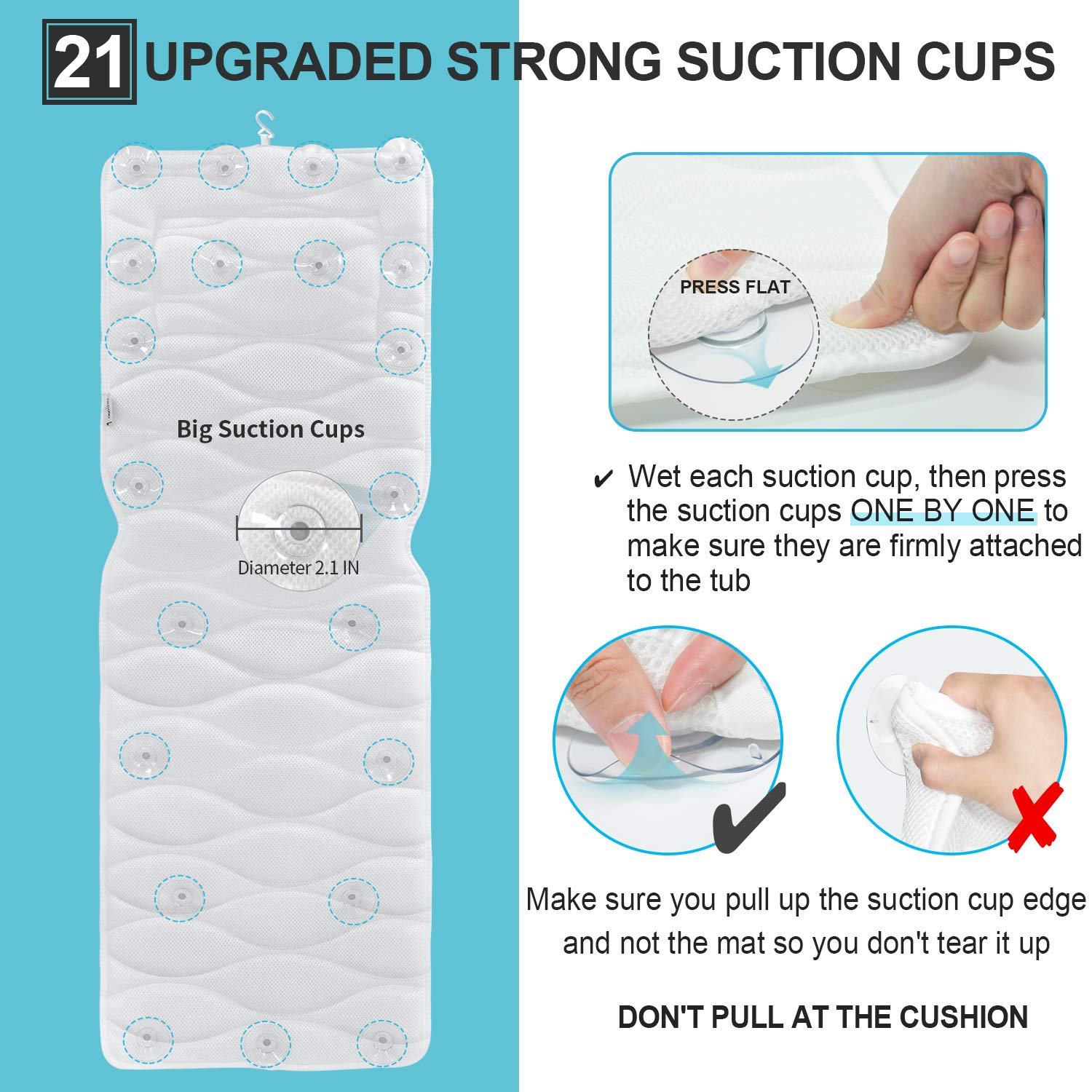 Full Body Bath Pillow, Bath Pillows for tub with Mesh Washing Bag & 17 Non-Slip Suction Cups, Spa Bathtub Pillow for Head Neck Shoulder and Back Support - 3D Air Mesh & Quick Drying : Beauty