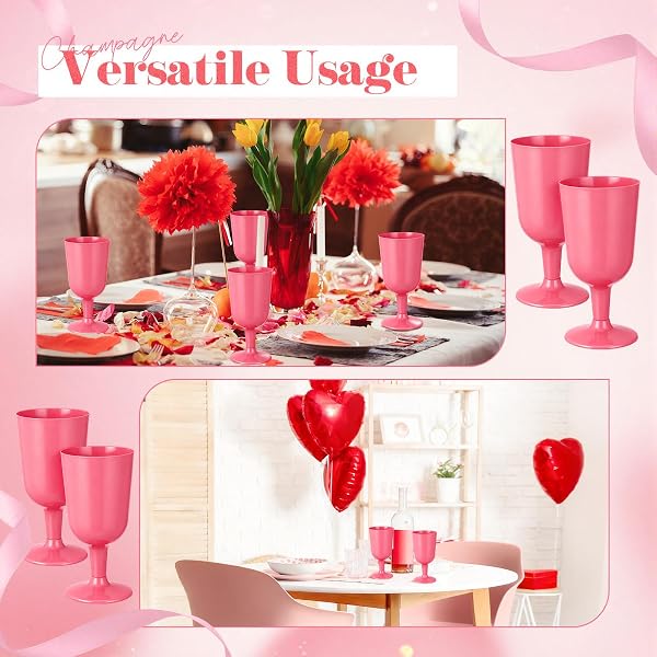 JINGMORE 96 PCS PLASTIC GOBLETS WITH STEM 7 OZ PLASTIC WINE GLASSES FOR PARTY DISPOSABLE WINE CUP CHAMPAGNE FLUTES DRINKING GLASS FOR WEDDING TOASTING BIRTHDAY PARTY SUPPLY