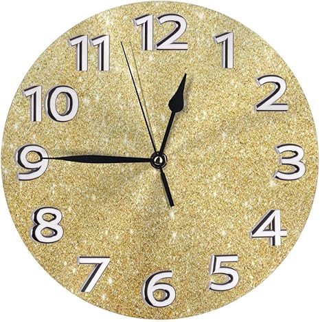 Amazon Co Jp 掛け時計 壁掛け時計 ゴールドラメ かけ時計 おしゃれ 耐久性 静音 音無し シンプル デザイン 連続秒針 電池式 直径25cm 寝室 部屋装飾 オフィス 丸形 時計 ホーム キッチン