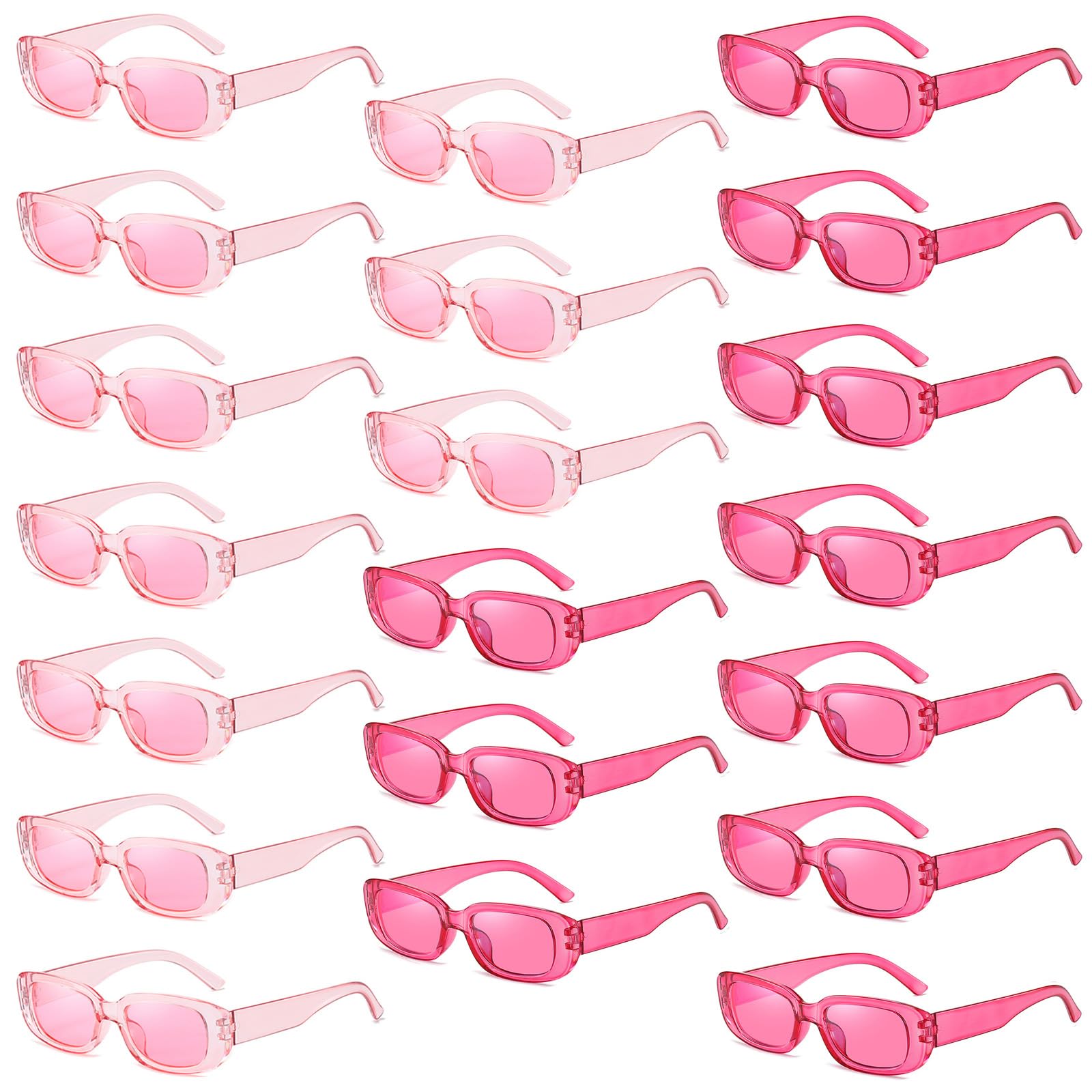 Photo 1 of YQVIE 20 Pack Rectangle Sunglasses Bulk for Women Men Trendy Color Sun Glasses Party Favors (10Pink/10Hotpink, BLACK)