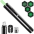 Green Laser Pointer High Power Rechargeable Lazer Pointer, Laser Pen with Long Range Adjustable Focus with Star Cap, Laser Pointer Pen Suitable for Outdoor, Astronomy, Cats Dogs (Green)