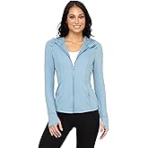 Yogalicious Lux Full-Zip Hooded Running Workout Yoga Jacket - Faded Denim - Small