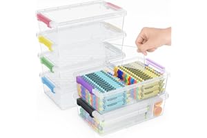 GEOPHIA 6 Pack Extra Large Pencil Box with Removable Divider, Thickened Pencil Case Bulk, Clear Crayon Marker Organizer Stackable Plastic Small Storage Containers for Pen Craft School Supplies (Multi)