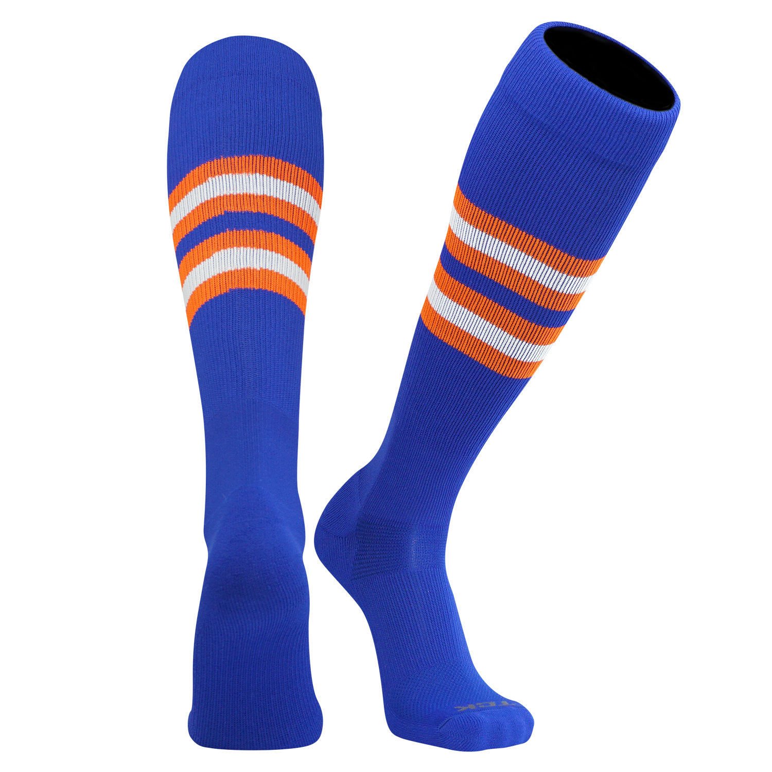 TCK Pro Elite KneeHigh Long Striped Socks in Royal Blue Orange White