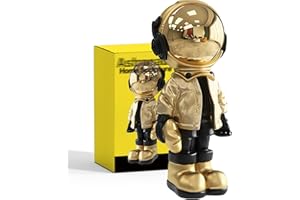 EZ4ENCE Figurine Statue Astronaut Sculpture Spaceman Decor,Sculpture for Home Decor,Arts Gold and Black Shelf Decoration,Cool Metal Mask Table Decor,Large Spaceman Figure Ornament