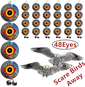 Bird Repellent Discs - Scare Birds Away 48pcs Bird Scarer Eyes Double Sided Keep Birds Away Disks - Keep Birds Woodpecker Pigeon Away from Repellent Disks