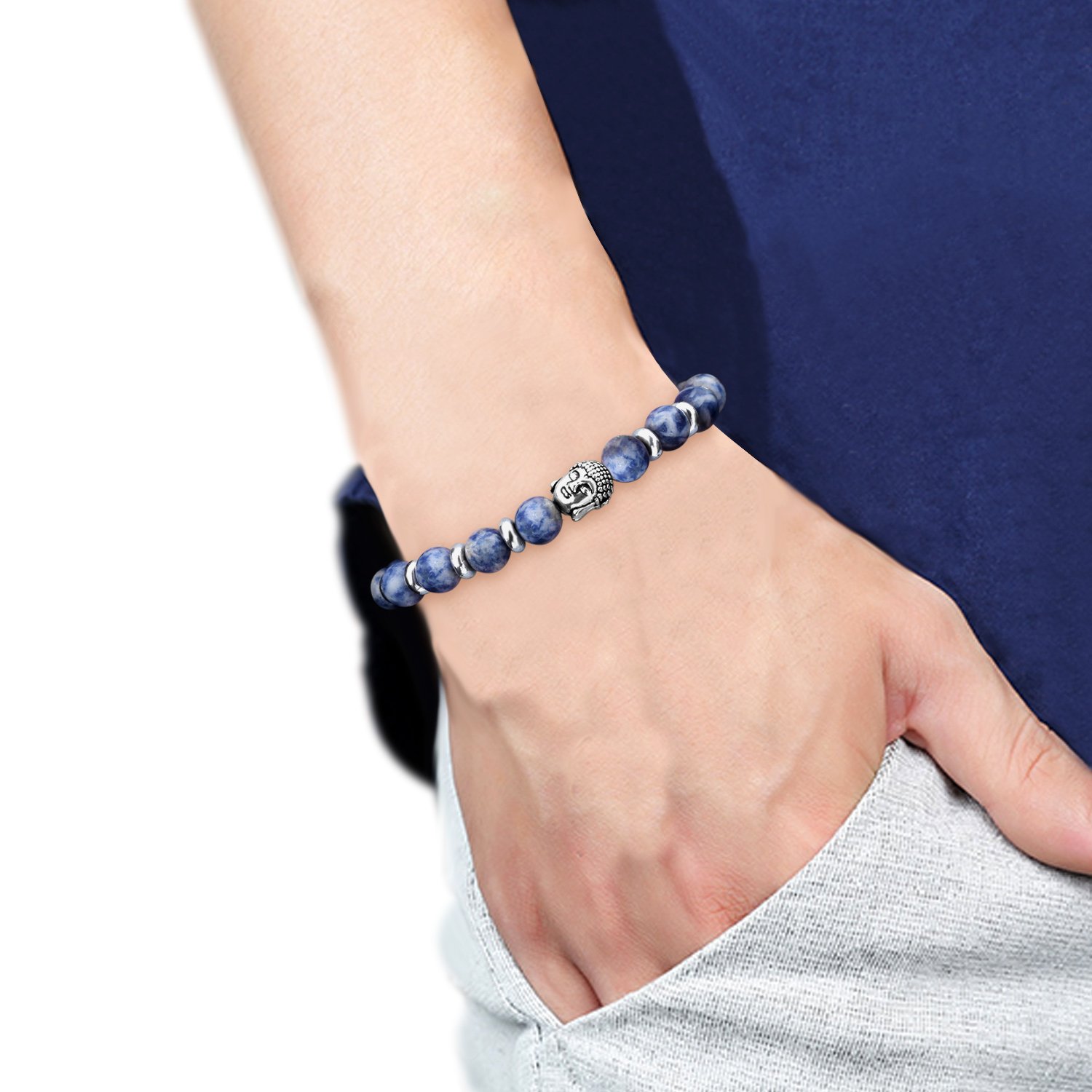 Bead Bracelets,UHIBROS Unisex Natural Tiger Eyes, Black Matte, Weathering Agate Beads Stretch Bracelets With Leopard Head Gold,Silver (Beads Sliver)