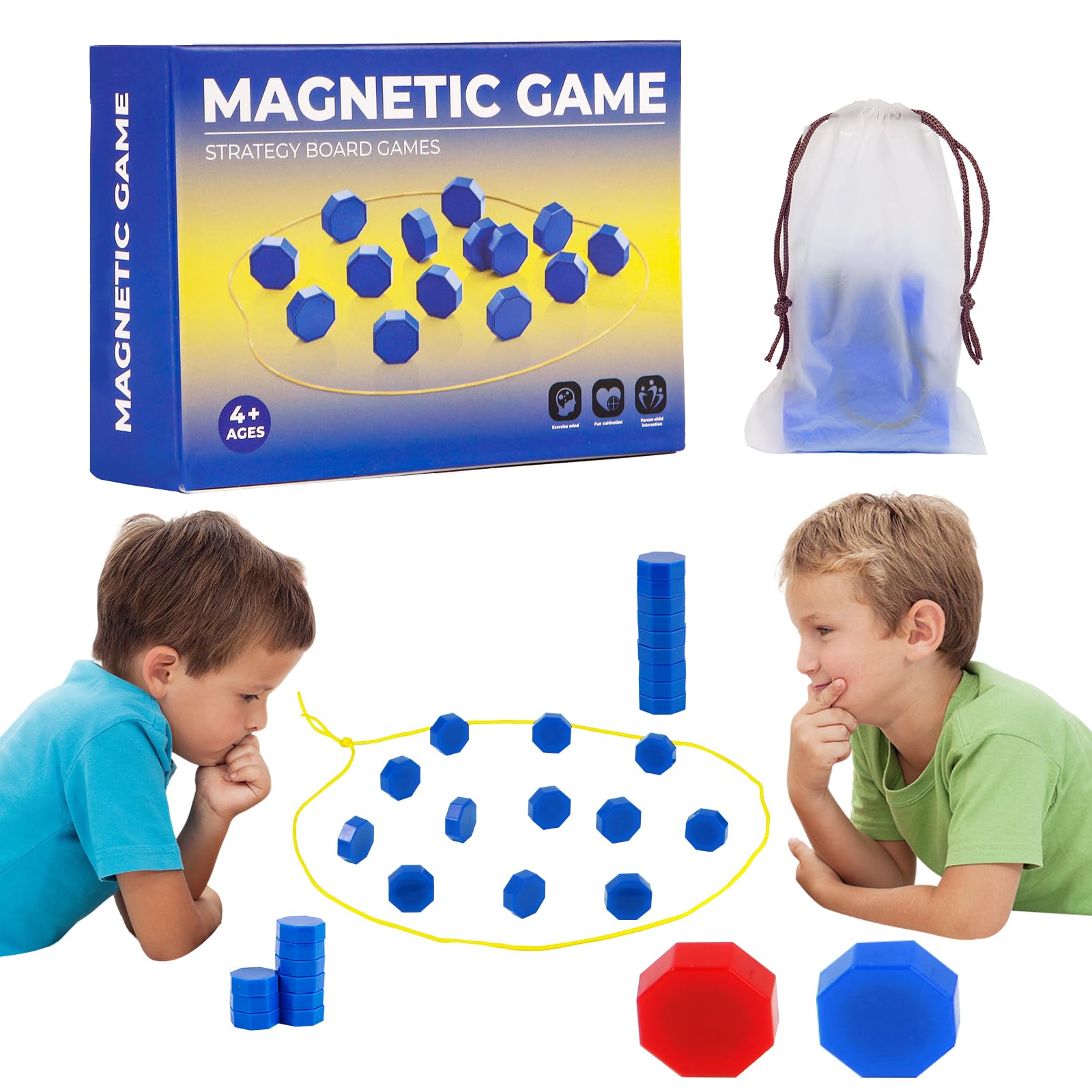 Magnetic Chess Game, Magnet Chess Game with String Stones for Kids Adults Travel Family Board Games Toys as Gifts(Blue)