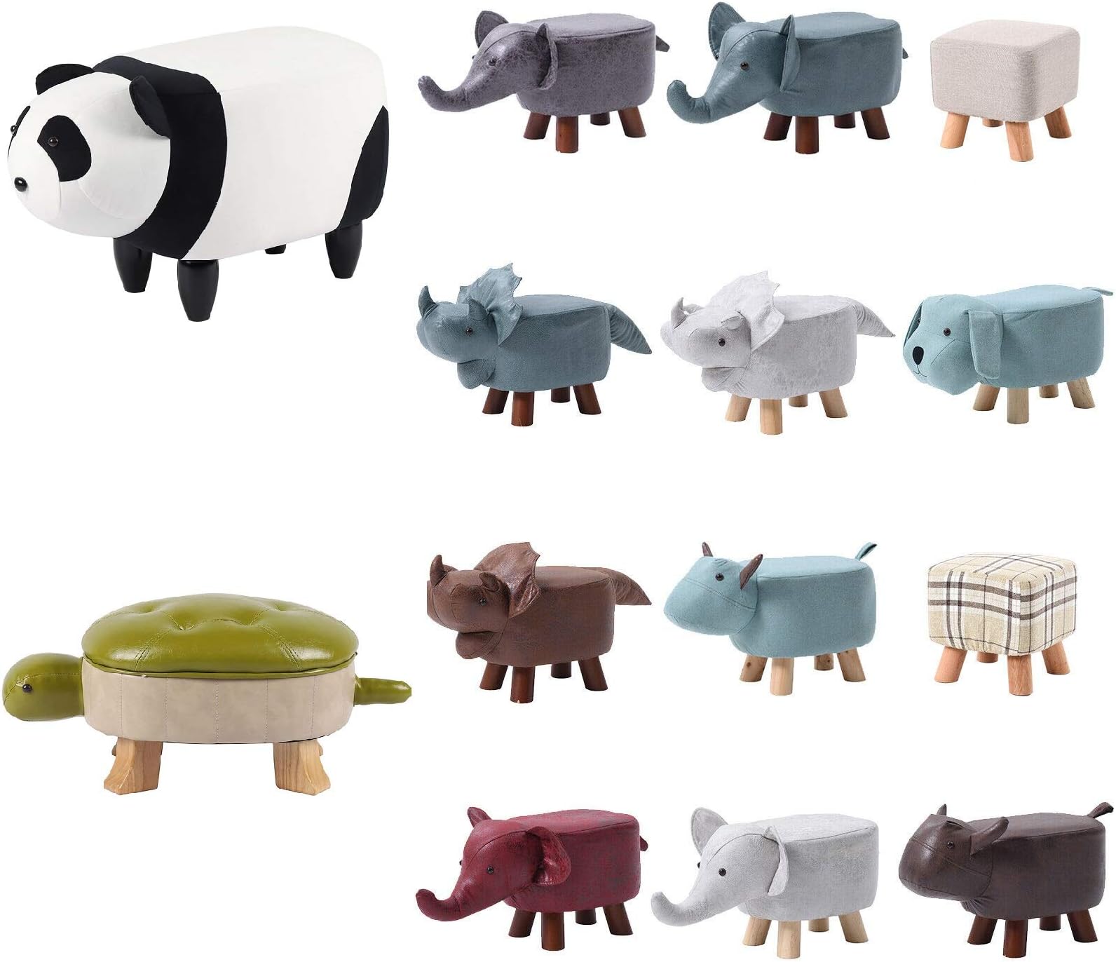 Vanimeu Animal Upholstered Footstool Storage Ottoman Support Pouffe Stool Footrest with 4 Wooden Legs for Living Room and Bedroom (Stripe Footstool)