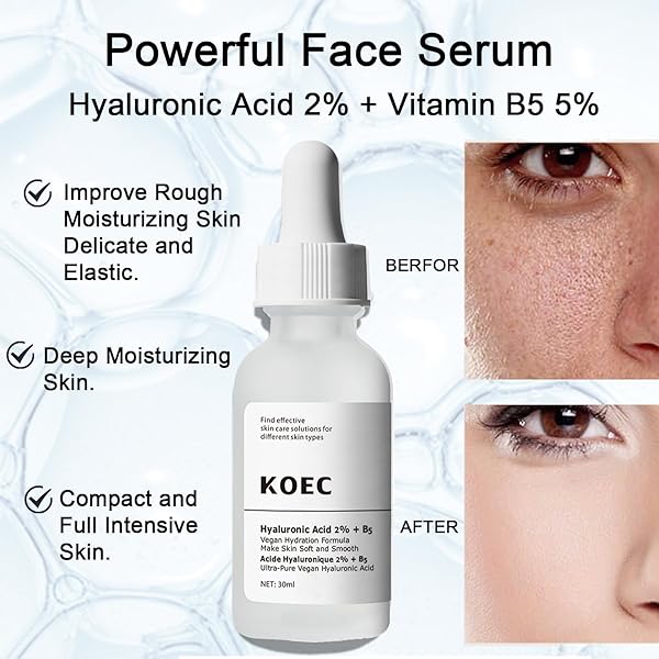HYALURONIC ACID 2% + B5,FACE MOISTURISER, HYALURONIC ACID SERUM FOR FACE HYDRATED, HYALURONIC ACID FACE SERUM FOR WOMEN PLUMP AND SMOOTH SKIN, HYLURONIC ACID SERUM FOR FACE ANTI AGING, SKIN CARE