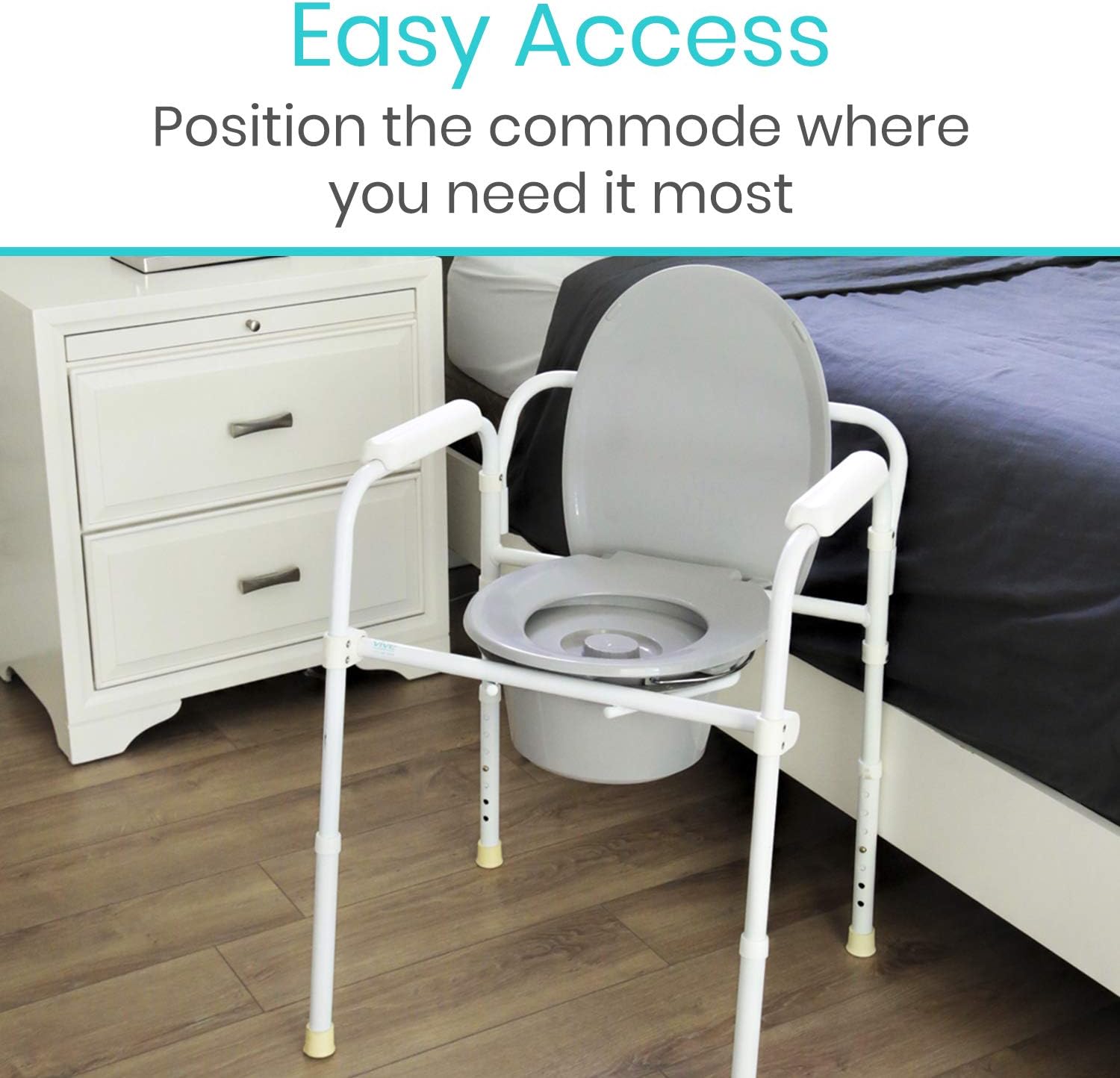 Vive Bedside Commode - Narrow Folding Toilet Seat for Adults, Handicap, Elderly - Fits Most Liner - Adjustable Height, Portable, Lightweight, Wide 3 in 1 Medical Toilet Chair Stool with Lid: Health & Personal Care