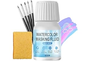 WANJAO Masking Fluid for Watercolor Painting, Liquid Masking Tape with Silicone Pens Cleaning Brush for Painting Fast Drying Easy Peel Use to Art Watercolor Supplies Retouching Covering, 30ml White
