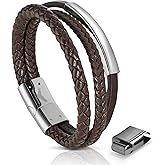 RogueRaven Black Leather Bracelet for Men – Premium Collection – Brown Black Gold Silver | Genuine Leather Mens Bracelet with Stainless Steel Clasp [Adjustable] | In Luxury Gift Box