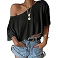 SOFIA'S CHOICE Women's Off Shoulder Crop Tops Loose Boat Neck Short Sleeve T Shirt