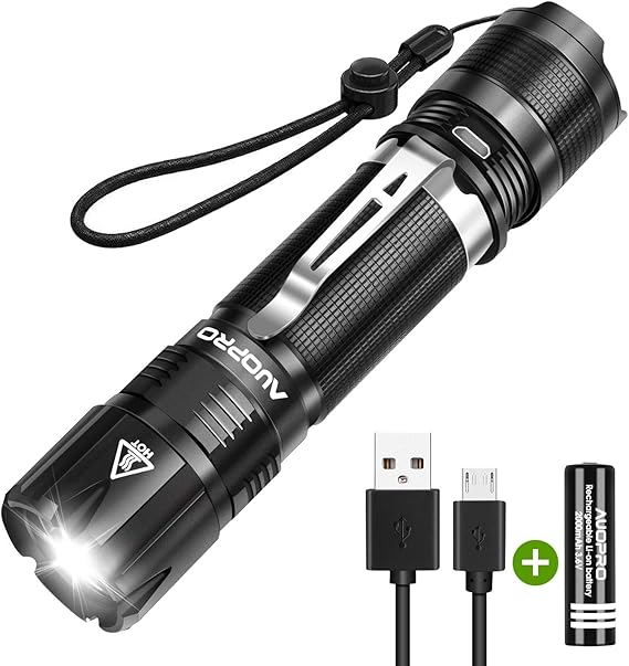 AUOPRO Powerful 800 Lumen Rechargeable Tactical LED Flashlight Handheld