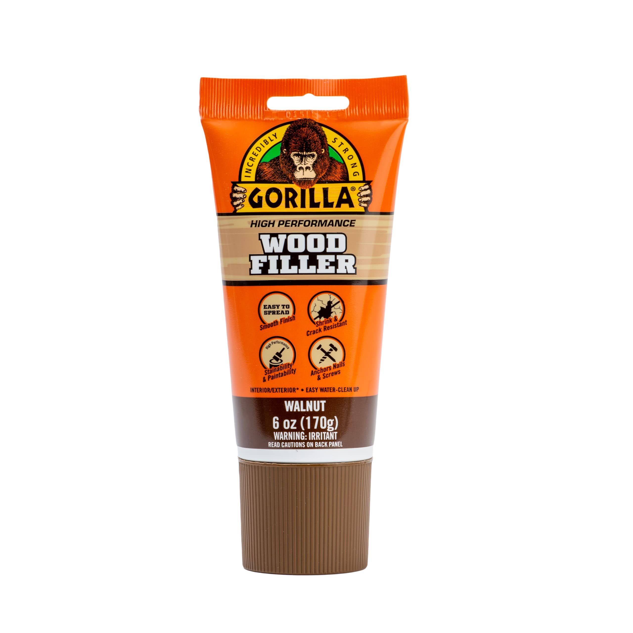Photo 1 of Gorilla All Purpose Wood Filler, Walnut Color, 6 Ounce Tube (Pack of 1) - Water Resistant for Indoor or Outdoor Projects and Repairs
