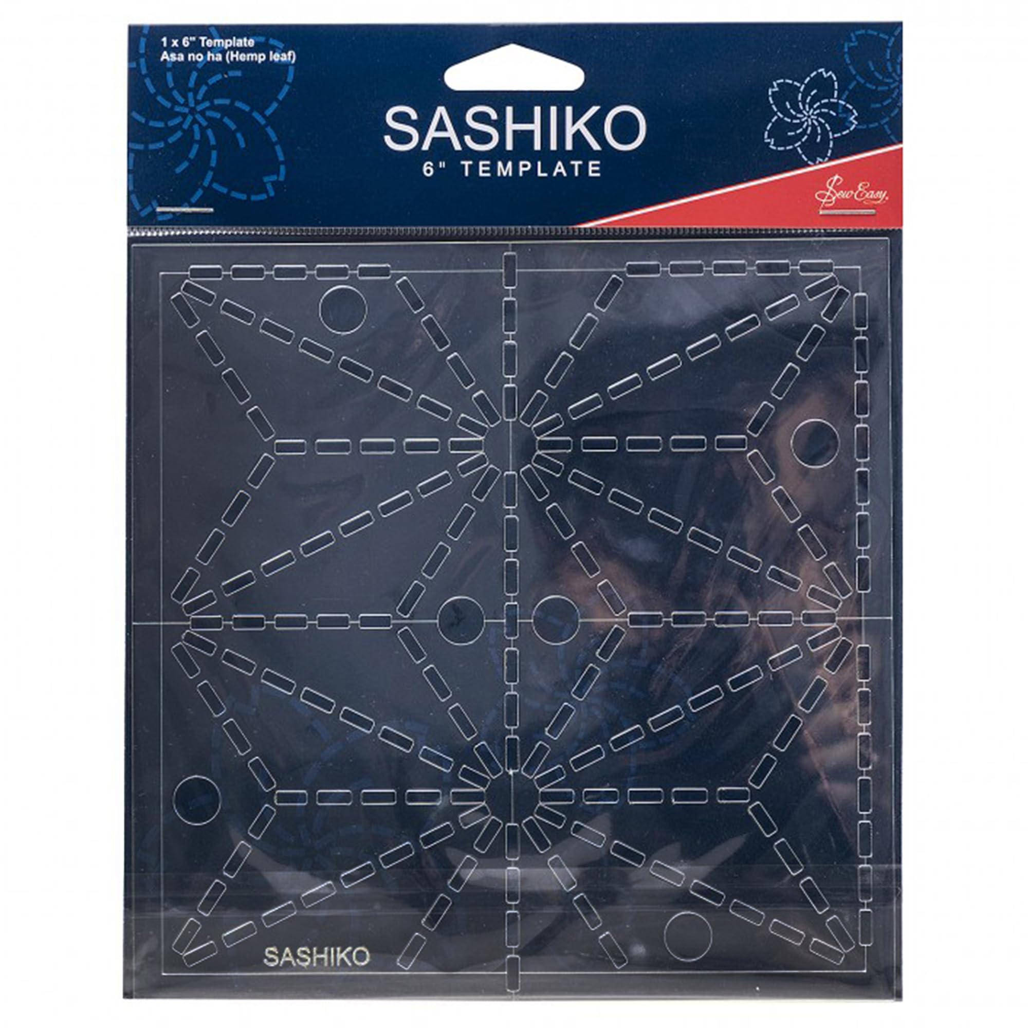 Sew Easy 4” Sashiko Template – ASA No Ha (Hemp Leaf) Quilting & Patchwork Rule for Applique Sewing, Transparent Acrylic Non-Slip, Instructions Included