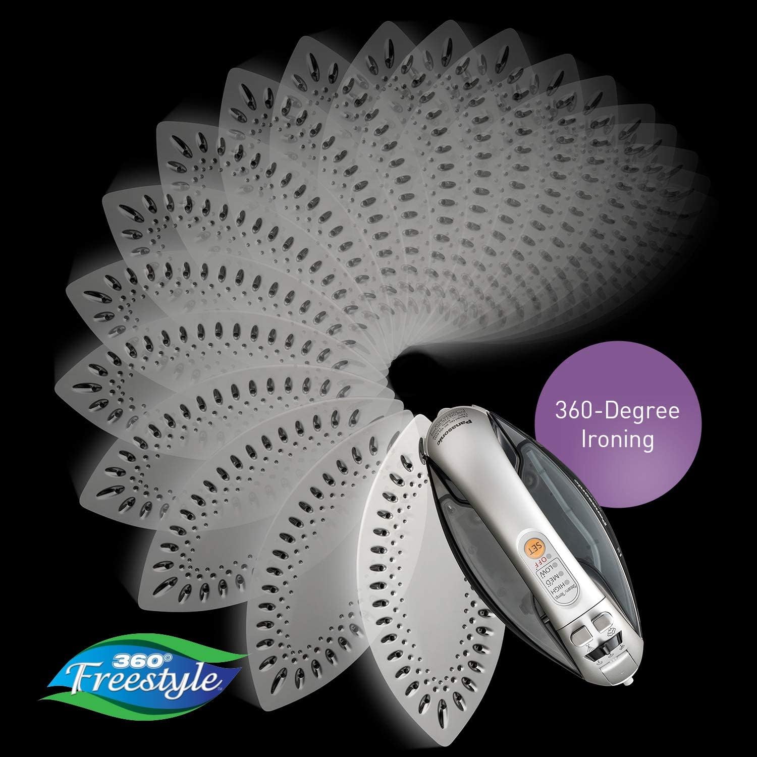 Panasonic NI-WL600 Cordless Steam/Dry Iron, 1500W Wide Stainless Steel Plate, Silver/Black