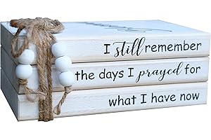 LIVDUCOT Wooden Decorative Books Stack for Coffee Table Faux Book Stack for Decoration I Still Remember the Days I Prayed Modern Farmhouse Decor White Book Decor for Shelf Mantle 7.5x5x3'