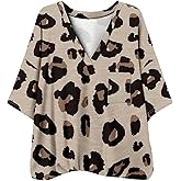 SHENHE Women's Plus Size Oversized Tee Shirt Leopard Print Top V Neck Short Sleeve Baggy Top