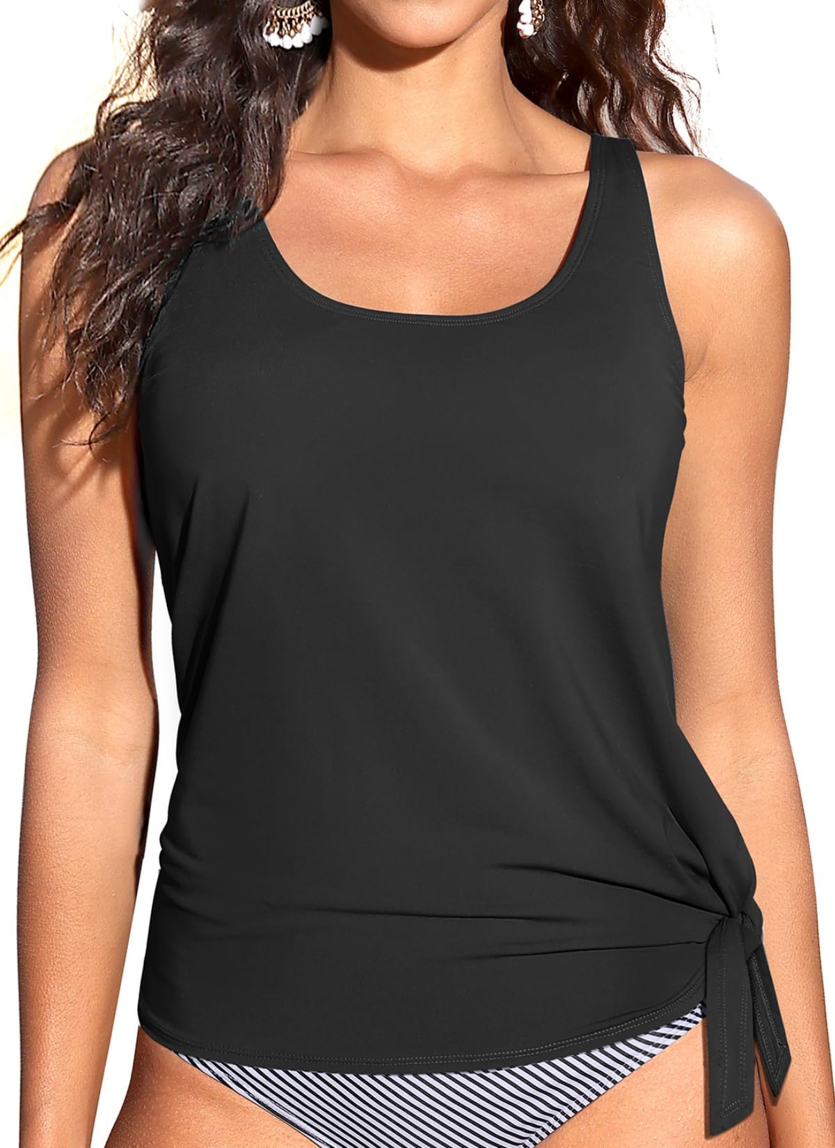 Photo 1 of Women Tankini Swim Top Only - Swimsuit Bathing Suit Top Side Tie Swim Top No Bottom 2025 Black SIZE M 