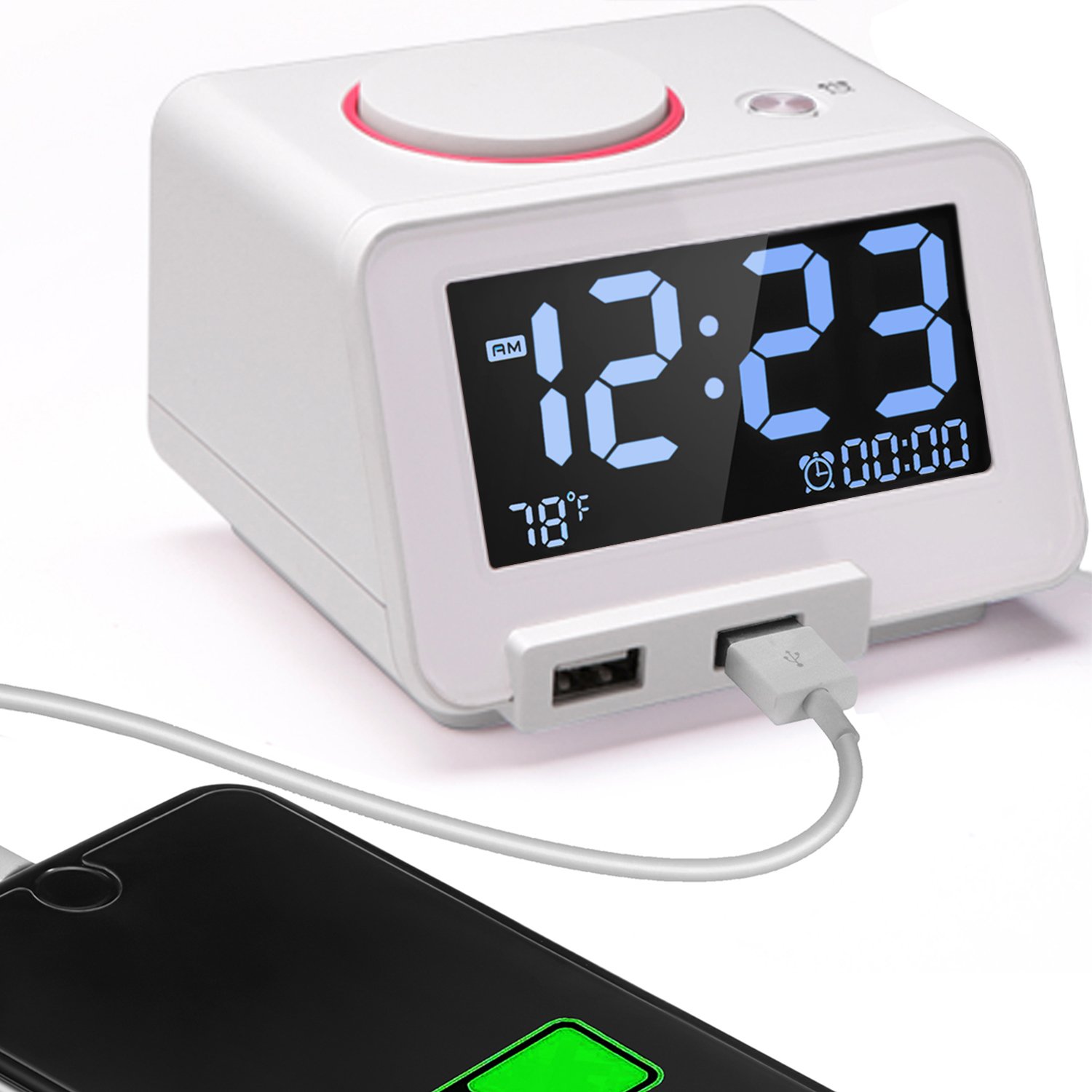 Digital Alarm Clock Charger with Dual USB Charging Ports Thermometer
