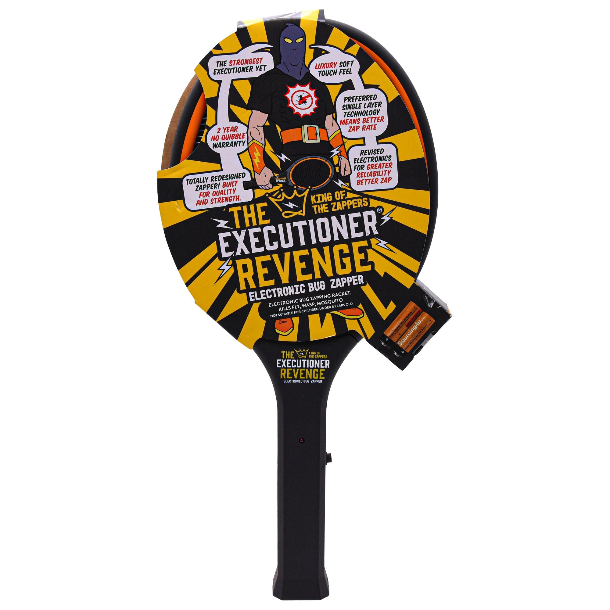 The Executioner Revenge Electric Bug Zapper Fly Swatter Wasp, Mosquito, Bug, Insect Killer Single Layer Racket Efficient Zapping Indoor Outdoor Soft Touch Handle (The Executioner Revenge)
