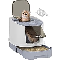 PawHut Cat Litter Box with Lid, Covered Kitty Litter Box Enclosed with Scoop, Drawer, Top Entry, Deodorizing Bags, Easy to Cl