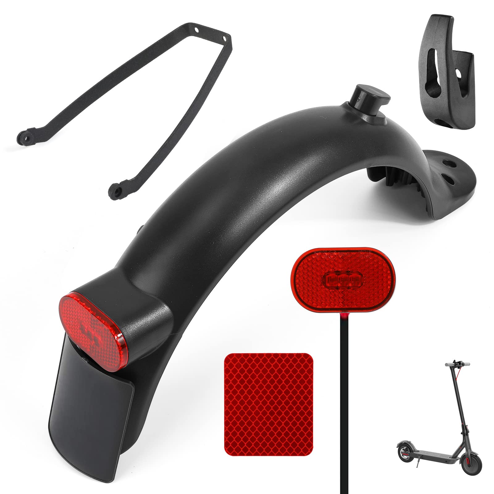 TAGVO Fender Bracket with Tail Light, Mudguard, License Holder, Front Hook & Reflective Strap for Xiaomi M365/M365 Pro/M365 Pro 2/1S Electric Scooter
